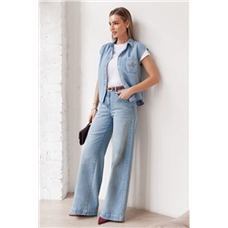 Джинсы трубы прямые с декоративной стиркой из эластичного денима VILATTE, 1230652