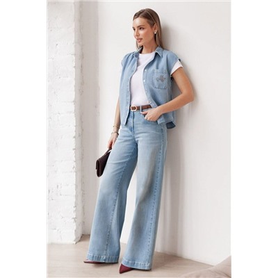 Джинсы трубы прямые с декоративной стиркой из эластичного денима VILATTE, 1230652