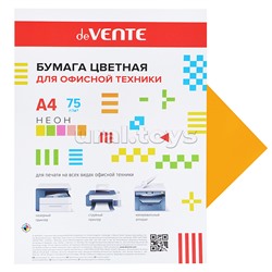 Бумага цветная для офисной техники A4 20 л, 75 г/м², неон оранжевый, в пластиковом пакете