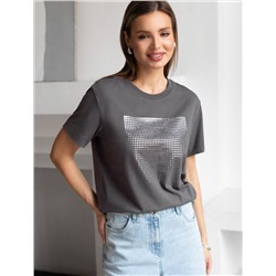 Нарядная футболка с принтом фольгой из премиального хлопка с эластаном