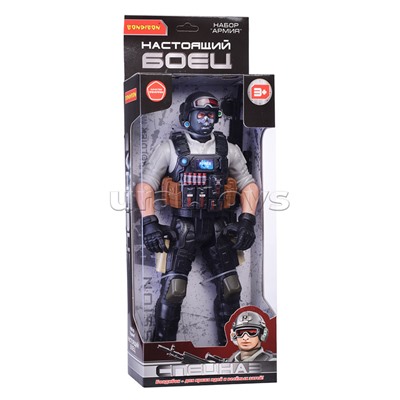 Солдат 31 см с оружием "Настоящий боец" BOX 40,5x15x6,5см, спецназовец в маске.