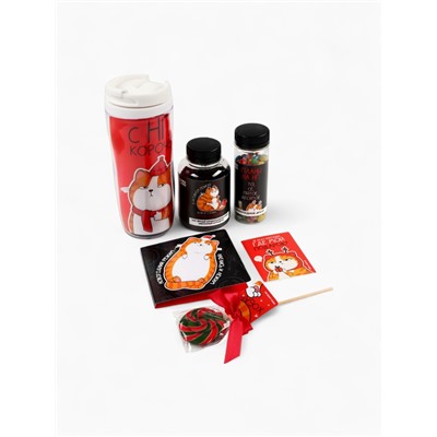 Подарочный набор новогодний, гифтбокс «Поменьше косяков, побольше ништяков», чай, драже, шоколад, термостакан, леденец