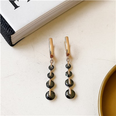 Серьги ювелирная бижутерия коллекция "Дубай" покрытие позолота, вставка: фианиты, цвет: черный, арт.007.186