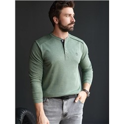 Джемпер хенли из полотна пике с меланжевым плетением с эластаном