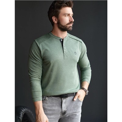 Джемпер хенли из полотна пике с меланжевым плетением с эластаном