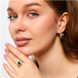 Комплект ювелирной бижутерии Итальянское золото (покрытие желтое 14к), серьги и кольцо 17 р, вставка: фианиты, цвет: зеленый, арт.213.665-17