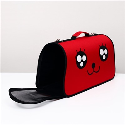 Сумка - переноска «Весёлый пес», размер L, 53×21×29 см, каркасная, красная