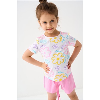 Комплект трикотажный для девочек: фуфайка (футболка), шорты PLAYTODAY, 1240034