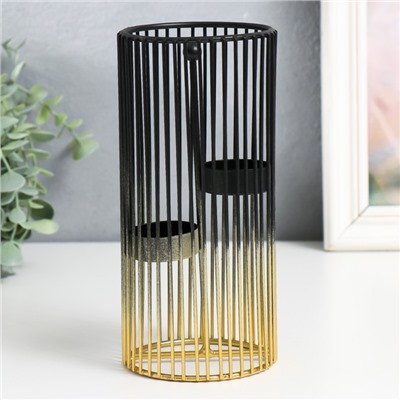 Металлический подсвечник на 2 свечи «Круглая клетка», золотисто-чёрный, 9.5×9.5×20 см