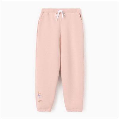 Брюки для девочки с начёсом MINAKU: Exclusive print, пудровые, Oversize рост 158 см