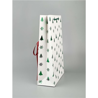 Пакет подарочный «Новогодний сюрприз», тиснение, с шишками и бахромой, 25.5×9×30 см