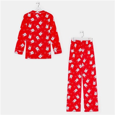 Пижама новогодняя женская (рубашка, брюки) KAFTAN Мишки, красная, размер 52-54