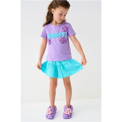 Комплект трикотажный для девочек: фуфайка (футболка), шорты PLAYTODAY, 1243848