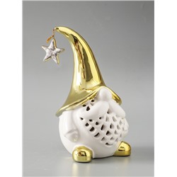 УЦЕНКА Сувенир керамика свет "Гном в золотом колпаке со звездой" белый 11,6х10,7х19,3 см