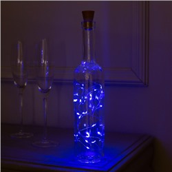 Гирлянда «Нить» 2 м роса с пробкой, IP44, серебристая нить, 20 LED, фиксинг, солнечная батарея, свечение синее