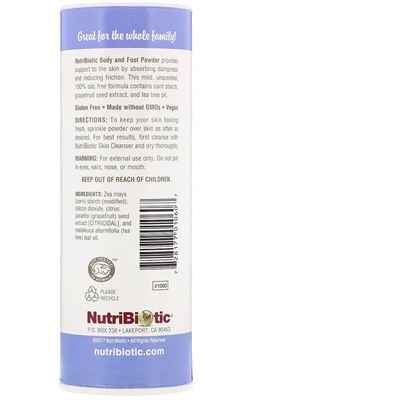 NutriBiotic, Body & Foot Powder with Grapefruit Seed Extract & Tea Tree Oil, Unscented, 4 oz (113 g)