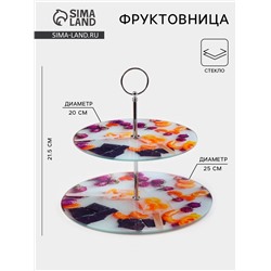 Фруктовница Доляна «Фруктовый лёд», d=25/20 см, 2 яруса, стекло, разноцветная