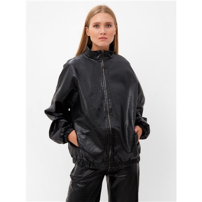 Жакет женский демисезонный MINAKU: Eco leather, чёрный, размер 48