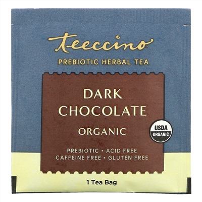 Teeccino, Prebiotic Herbal Tea, Organic Dark Chocolate, Caffeine Free , 10 Tea Bags, 2.12 oz (60 g)