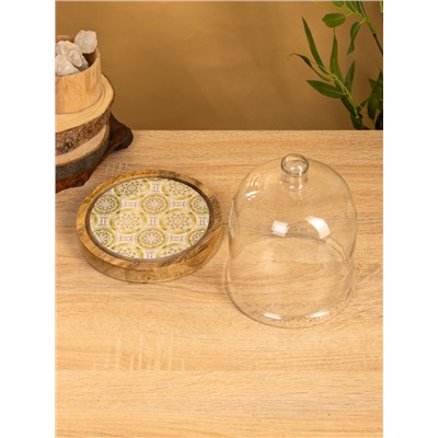 Клош стеклянный, 18×18×20.5 см, дерево