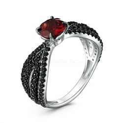 Серьги из серебра с гранатом и чёрной шпинелью родированные 925 пробы 2-534рч40416
