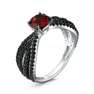 Серьги из серебра с гранатом и чёрной шпинелью родированные 925 пробы 2-534рч40416