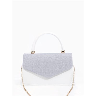 Сумка-клатч женская вечерняя на магните с ручкой, комбинированная, белая