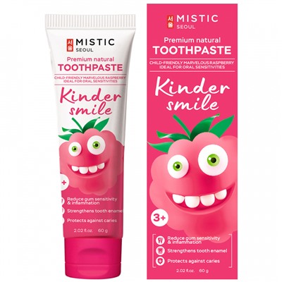 MISTIC Натуральная детская премиальная зубная паста KINDER SMILE Premium Natural Toothpaste KINDER SMILE MARVELOUS RASPBERRY for oral sensitivities (3+) 60 г