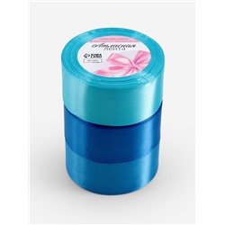 Атласная лента, набор 3 шт., 40 мм, 23±1 м, голубая, синяя