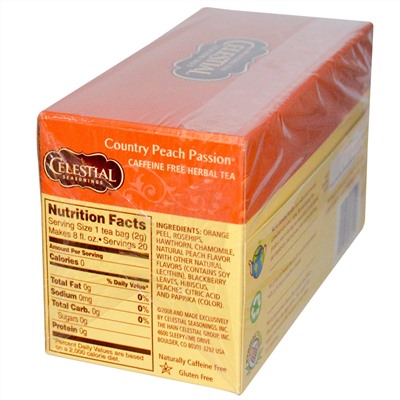 Celestial Seasonings, травяной чай, Country Peach Passion, без кофеина, 20 чайных пакетиков, 41 г (1,4 унции)
