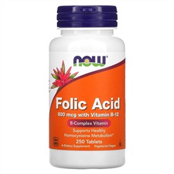Now Foods, фолиевая кислота, 800 мкг, 250 таблеток