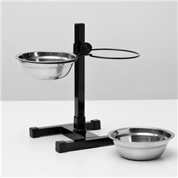 Подставка с мисками, 2×500 мл, высота 30 см, разборная, чёрная