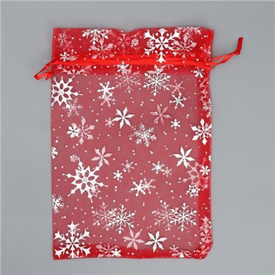 Мешочек подарочный новогодний органза «Снежинки на ветру», тиснение, органза, 16×24 см ± 1.5 см