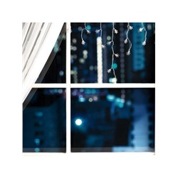 Гирлянда «Бахрома» 1.8×0.5 м с насадками «Снежинки», IP20, прозрачная нить, 48 LED, свечение мульти (RG/RB), мигание, 220 В