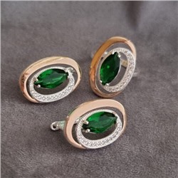 Комплект ювелирной бижутерии коллекция "Дубай",серьги и кольцо посеребрение с позолотой, вставка: камень зеленый, р-р 16,5, 09809, арт.216.378-16,5