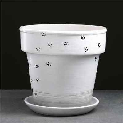 Горшок для цветов «Кот», 7 л, d=27 см, h=27 см, керамический, с поддоном, белый