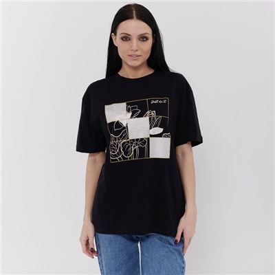 Футболка женская, чёрная, размер ONE SIZE (42-46)