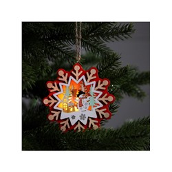 Ёлочная игрушка «Снежинка со снеговиком», 10×10 см, 1 LED, от батареек, свечение тёплое белое