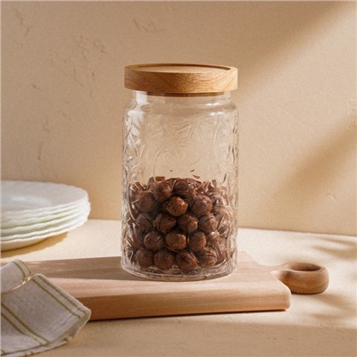 Банка для сыпучих продуктов SL Home «Валенсия», 2 л, 12×20.5 см, с деревянной крышкой, стекло, прозрачная