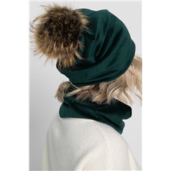 Комплект шапка с помпоном и снуд (зеленый) ШПС20-23М