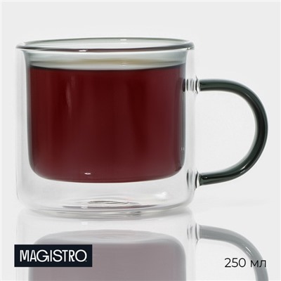 Кружка с двойными стенками Magistro «Дуо», 250 мл, 12×8.5×7.7 см, стекло, прозрачная
