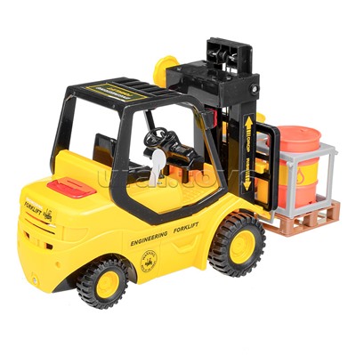 Машина "Погрузчик" с бочками и поддоном 1:16 (свет, звук) в коробке