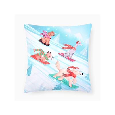 Наволочка декоративная новогодняя «Этель. Snowboarding dogs» 40×40 см, велюр
