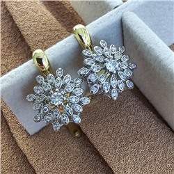 Комплект ювелирной бижутерии Итальянское золото (покрытие желтое 14к), серьги и кольцо, вставка: фианиты, р-р 20, 013, арт. 217.019-20