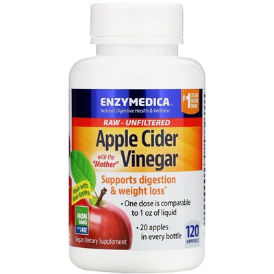 Enzymedica, яблочный уксус с уксусной маткой, 120 капсул