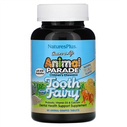Nature's Plus, Source of Life, Animal Parade, детский жевательный пробиотик от зубной феи с пробиотиками M18, натуральный вкус ванили, 90 таблеток в форме животных