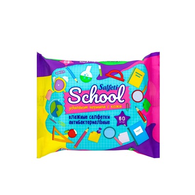 Влажные салфетки Salfeti School, антибактериальные, в школу, 60 шт.