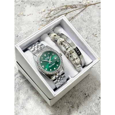 Подарочный набор для женщин часы, 2 браслета + коробка #22861794