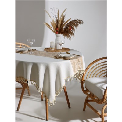 Скатерть «Этель», бежевая, с орнаментом, 140×140 см
