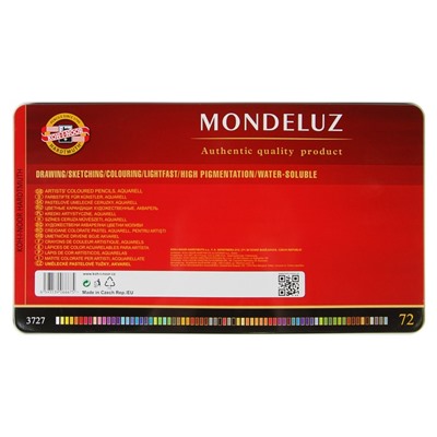 Карандаши цветные акварельные набор 72 цвета, Koh-I-Noor Mondeluz 3727, в металлическом пенале
